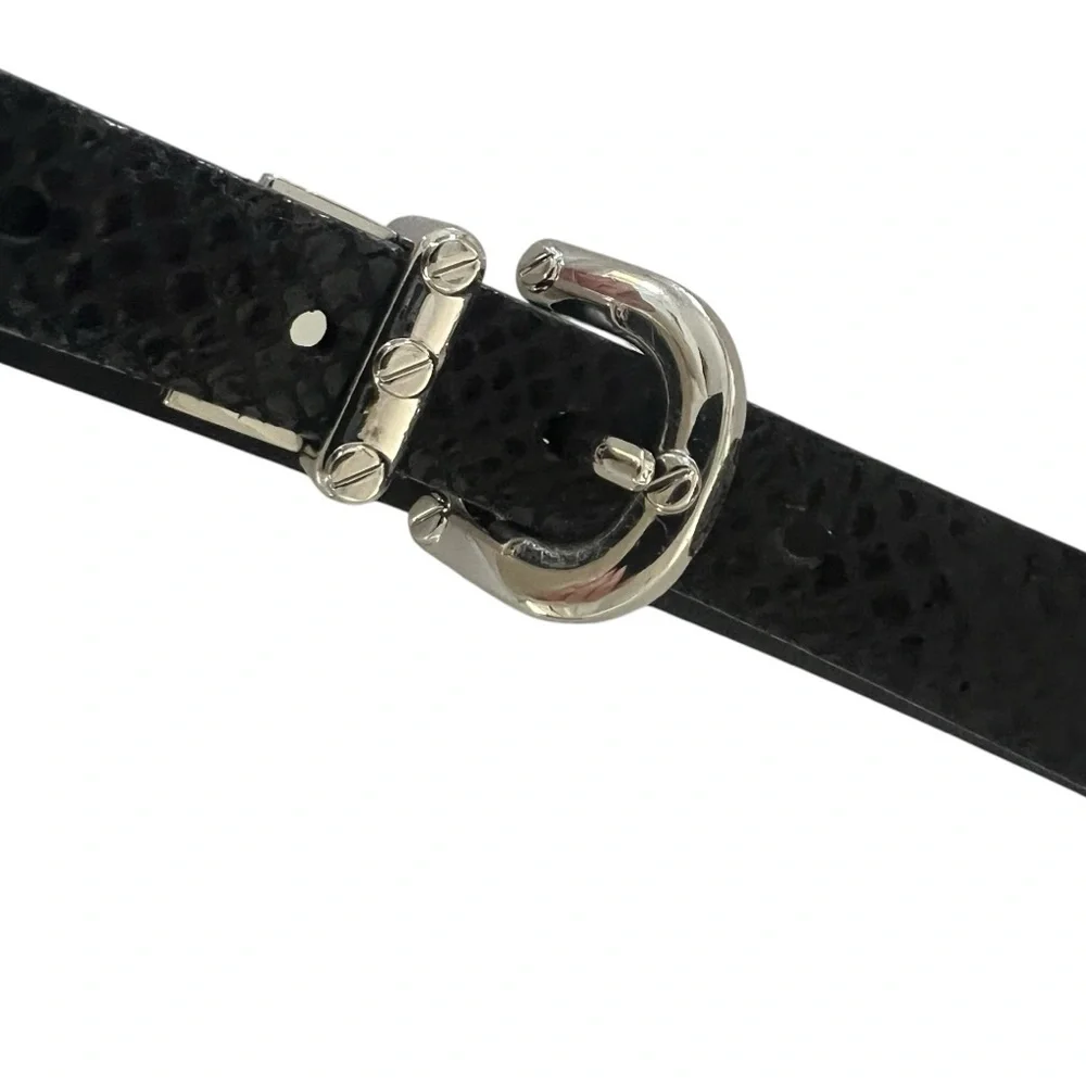 Michael Kors black leather belt thin 3/4” buckle silver snake embossed Size M